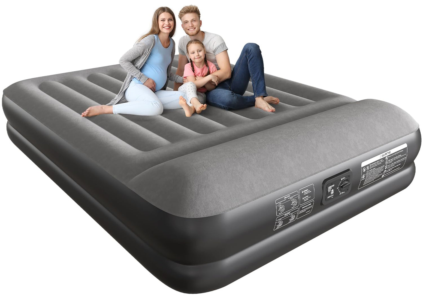 Queen Air Mattress Queen with Built in Pump 16" Double Height Inflatable Mattress with Soft Flocked Top & Carry Bag Adjustable Blow Up Mattress Portable Air Bed for Guest Indoor