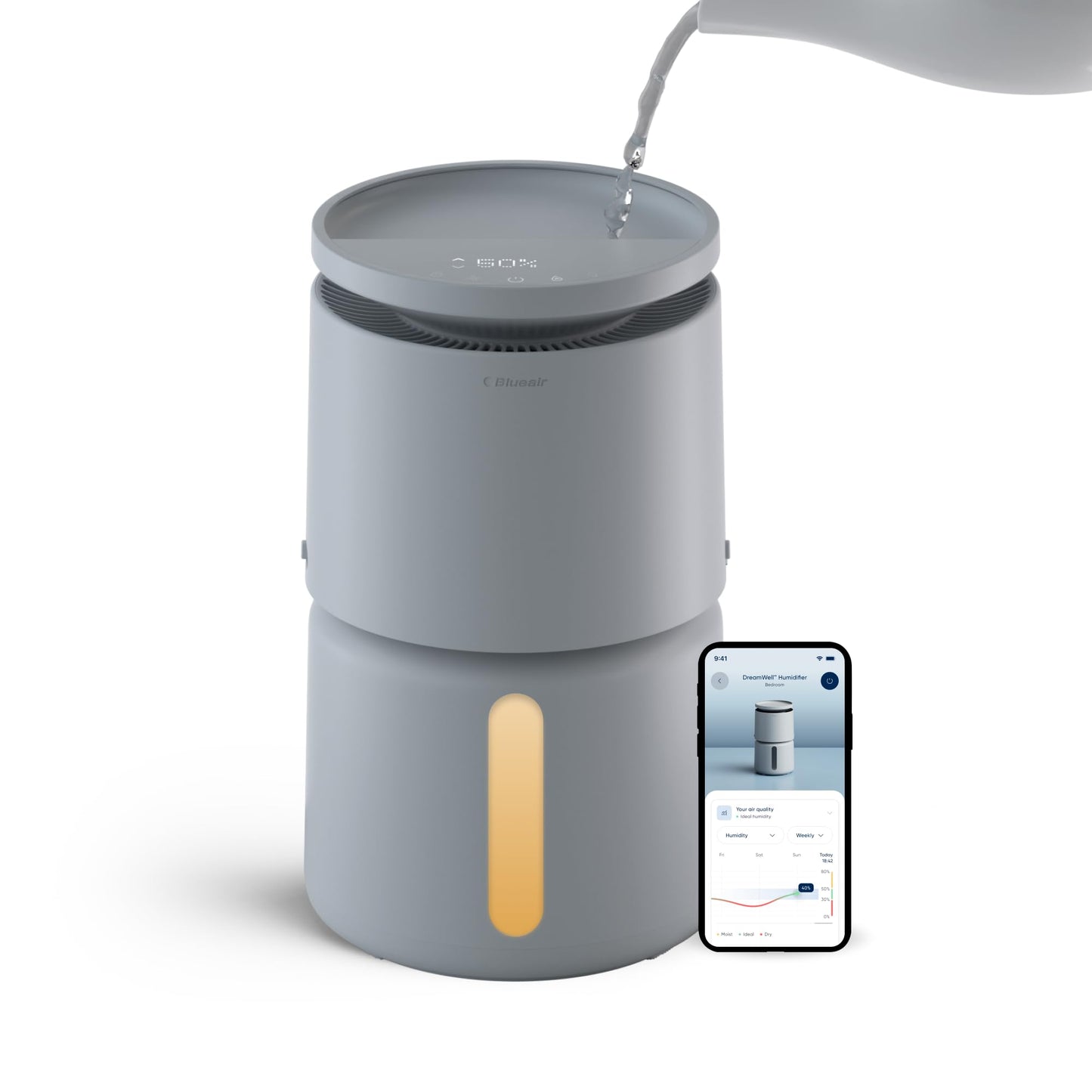 BLUEAIR Room Humidifier - DreamWell - 48Hr Top-Fill Mist-Free InvisibleMist Technology Aroma Stone for Essential Oils and Soothing Mood Lighting - Quiet Operation for Bedroom and Home Use, Beige