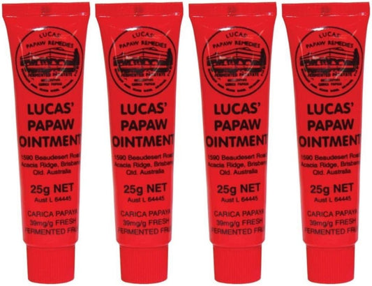 Lucas’ Papaw Ointment – 25g Tubes (Pack of 4) – Multi-Purpose Topical Balm for Skin Relief – Imported from Australia