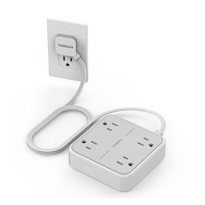 Surge Protector Flat Extension Cord 5Ft, TESSAN Flat Plug Power Strip with 4 Outlets 3 USB Ports (1 USB C), 900 Joules Protection, Multiple Wall Outlet Extender Suitable for Home Office Dorm, Grey
