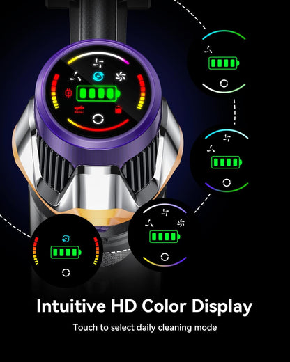 Cordless Vacuum Cleaner, Upgraded 55KPA 650W 70Mins Stick Vacuum with Hurricane Mode, Self-Standing, Touch Screen, 1.8L Dust Cup, Anti-tangle Wireless Vacumm, Vacuum Cleaners for Home/Pet Hair/Carpets