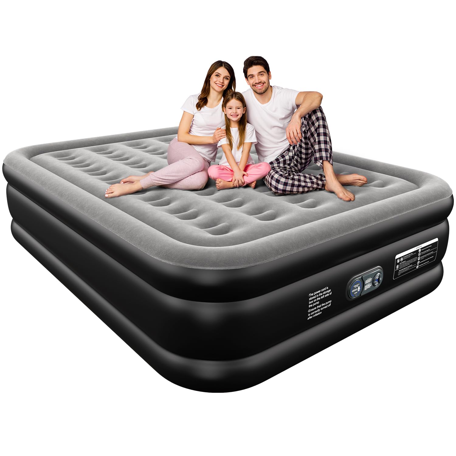 Queen Air Mattress Queen with Built in Pump 16" Double Height Inflatable Mattress with Soft Flocked Top & Carry Bag Adjustable Blow Up Mattress Portable Air Bed for Guest Indoor
