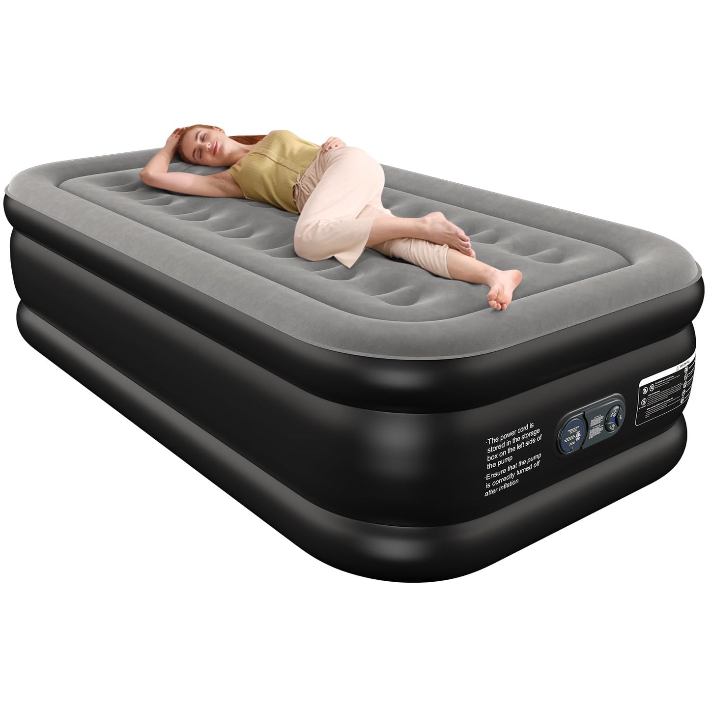 Queen Air Mattress Queen with Built in Pump 16" Double Height Inflatable Mattress with Soft Flocked Top & Carry Bag Adjustable Blow Up Mattress Portable Air Bed for Guest Indoor