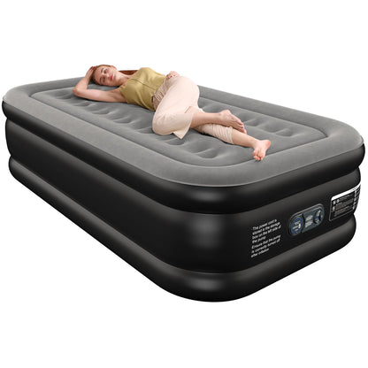Queen Air Mattress Queen with Built in Pump 16" Double Height Inflatable Mattress with Soft Flocked Top & Carry Bag Adjustable Blow Up Mattress Portable Air Bed for Guest Indoor