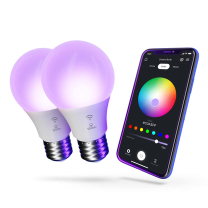 GLOBE Electric Wi-Fi Smart 10 Watt (60W Equivalent) Multicolor Changing RGB Tunable White Frosted LED Light Bulb, No Hub Required, Voice Activated, 2000K - 5000K, A19 Shape, E26 Base,34212