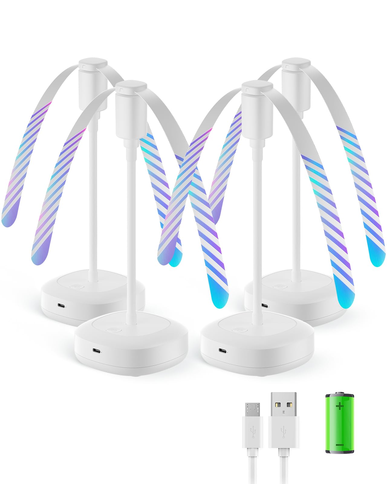 4 Pack Food Table Fan, 2000mAh USB Powered Rechargeable Food Fan, Portable Fan with Flexible Goose-Neck and Soft Blades for BBQ, Patio, Party