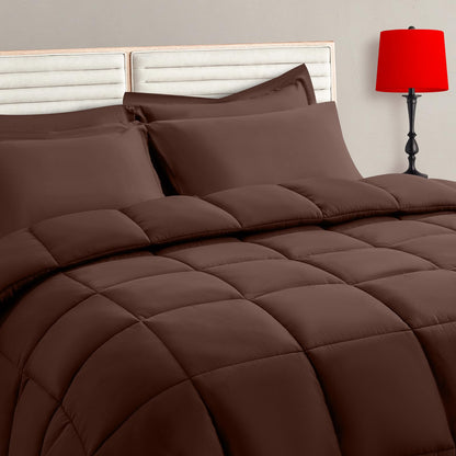 TAIMIT Full Size Comforter Set - 7 Pieces, Bed in a Bag Bedding Sets with All Season Soft Quilted Warm Fluffy Reversible Comforter,Flat Sheet,Fitted Sheet,2 Pillow Shams,2 Pillowcases,Dark Grey