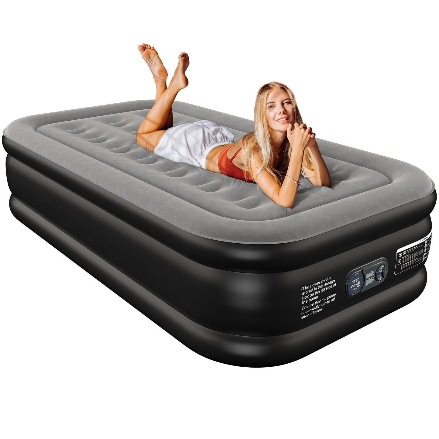 Queen Air Mattress Queen with Built in Pump 16" Double Height Inflatable Mattress with Soft Flocked Top & Carry Bag Adjustable Blow Up Mattress Portable Air Bed for Guest Indoor