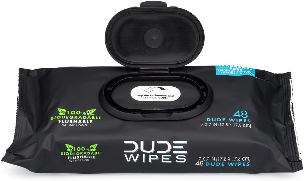 DUDE Wipes Flushable Wipes, Unscented with Vitamin-E & Aloe, 100% Biodegradable, Dispenser (12 Packs, 576 Total Count)
