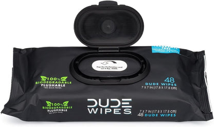 DUDE Wipes Flushable Wipes, Unscented with Vitamin-E & Aloe, 100% Biodegradable, Dispenser (12 Packs, 576 Total Count)