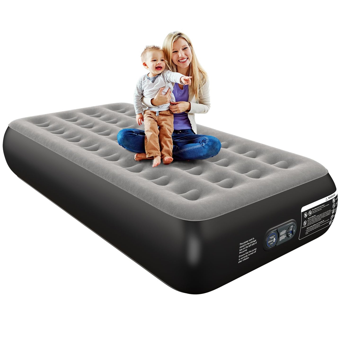 Queen Air Mattress Queen with Built in Pump 16" Double Height Inflatable Mattress with Soft Flocked Top & Carry Bag Adjustable Blow Up Mattress Portable Air Bed for Guest Indoor
