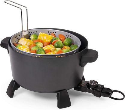 National Presto 10-Quart Kitchen Kettle XL Multi-Cooker, Steamer, Black Deep-Fryer