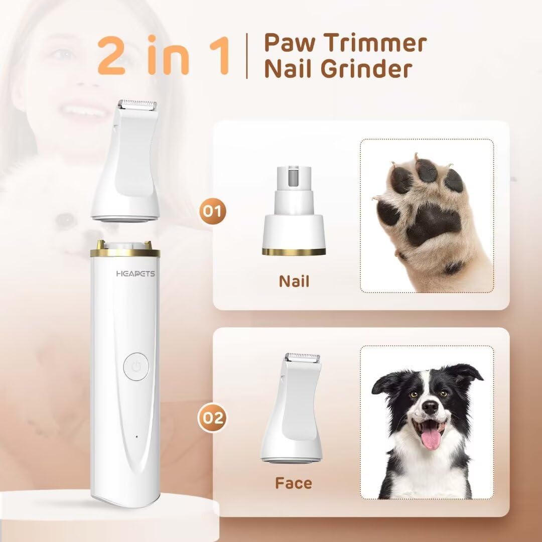 Dog Hair Clippers for Grooming Kit and Dog Paw Trimmer Nail Grinder for Grooming, Low Noise Rechargeable Cordless, Shaver Grooming Supplies for Pet Cats Dogs (Black, White)