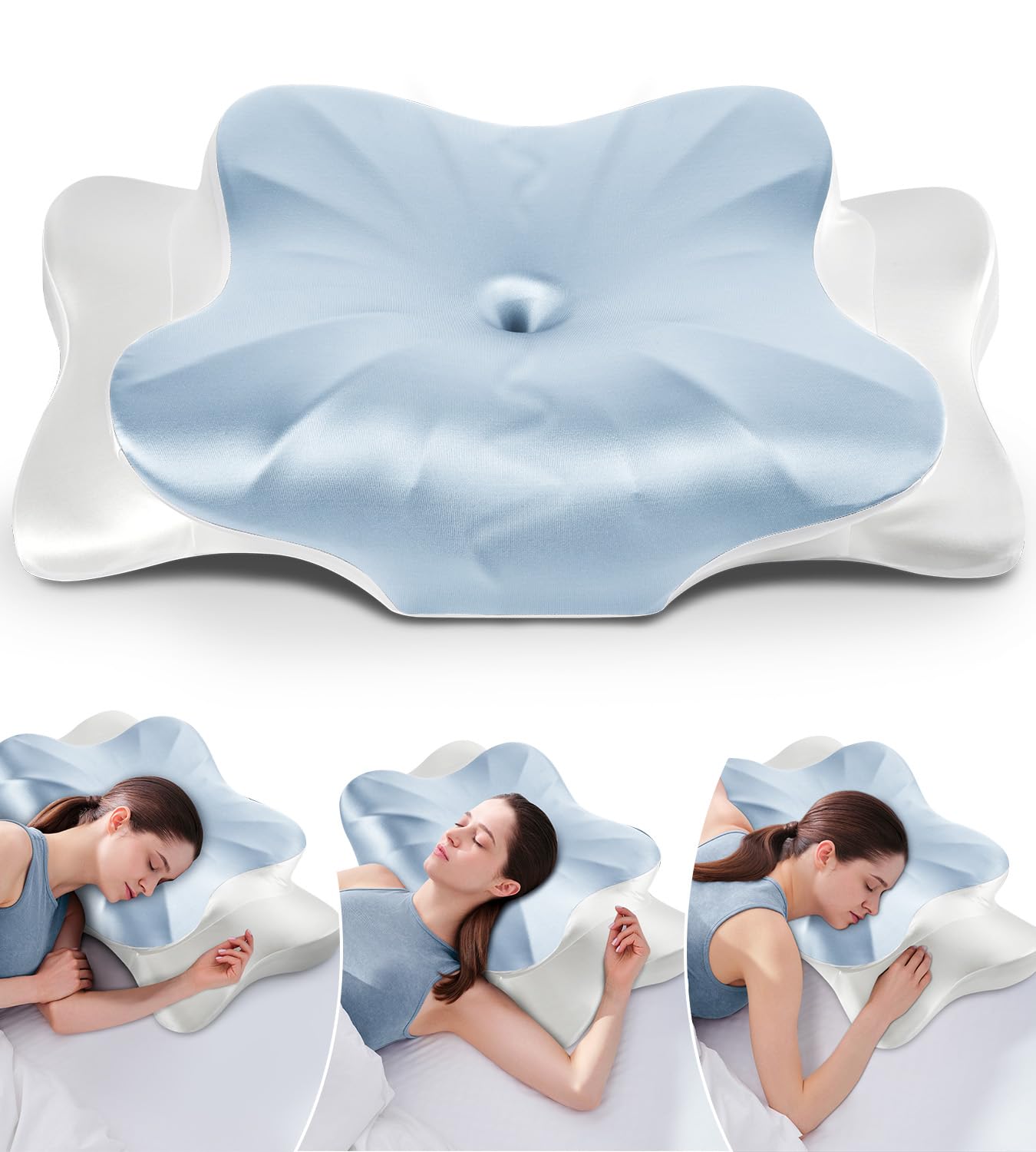 DONAMA Cervical Neck Pillow for Pain Relief,Odorless Contour Memory Foam Pillows with Cooling Pillowcase Cozy Sleeping, Orthopedic Ergonomic Bed Pillows for Side Back Stomach Sleepers