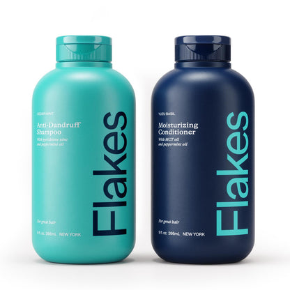 Flakes Anti Dandruff Shampoo and Conditioner Set for Men with Scalp Massager | Dry, Flaky, & Itchy Scalp Shampoo | Sulfate and Paraben Free | Hydrating Shampoo & Moisturizing Conditioner | 9 fl oz