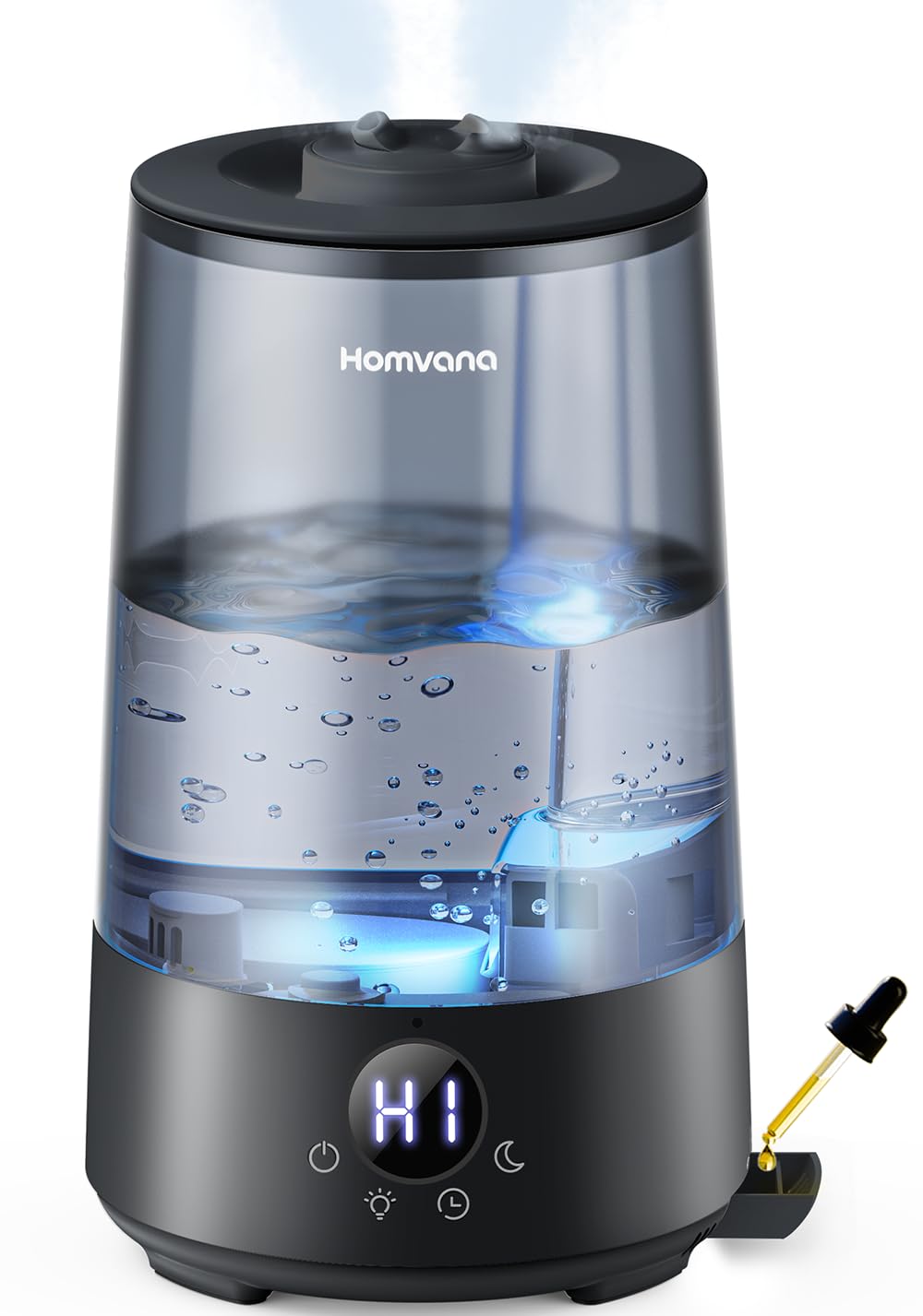 Homvana Humidifiers for Bedroom Home, 3.6 L Cool Mist Top-Fill 34H Super Long Time, Quiet 23dB, Baby Humidifier, Oil Diffuser for Large Room, House, Plant, Nursery, BPA FREE, Ultrasonic (Transparent)