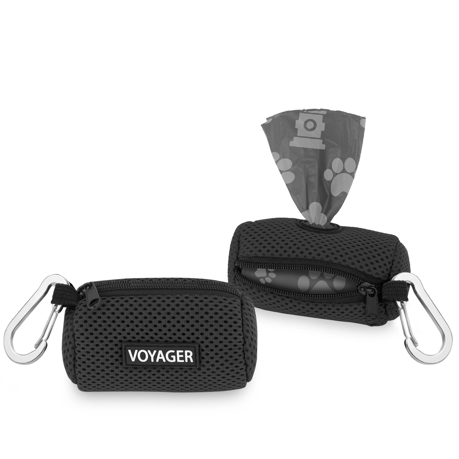 Best Pet Supplies Dog Poop Bag Holder Leash Attachment with 30 Bags, Reusable Dispenser for Travel, Walking, Park, and Outdoor Use, Durable with Clip-On - Black, Pack of 2