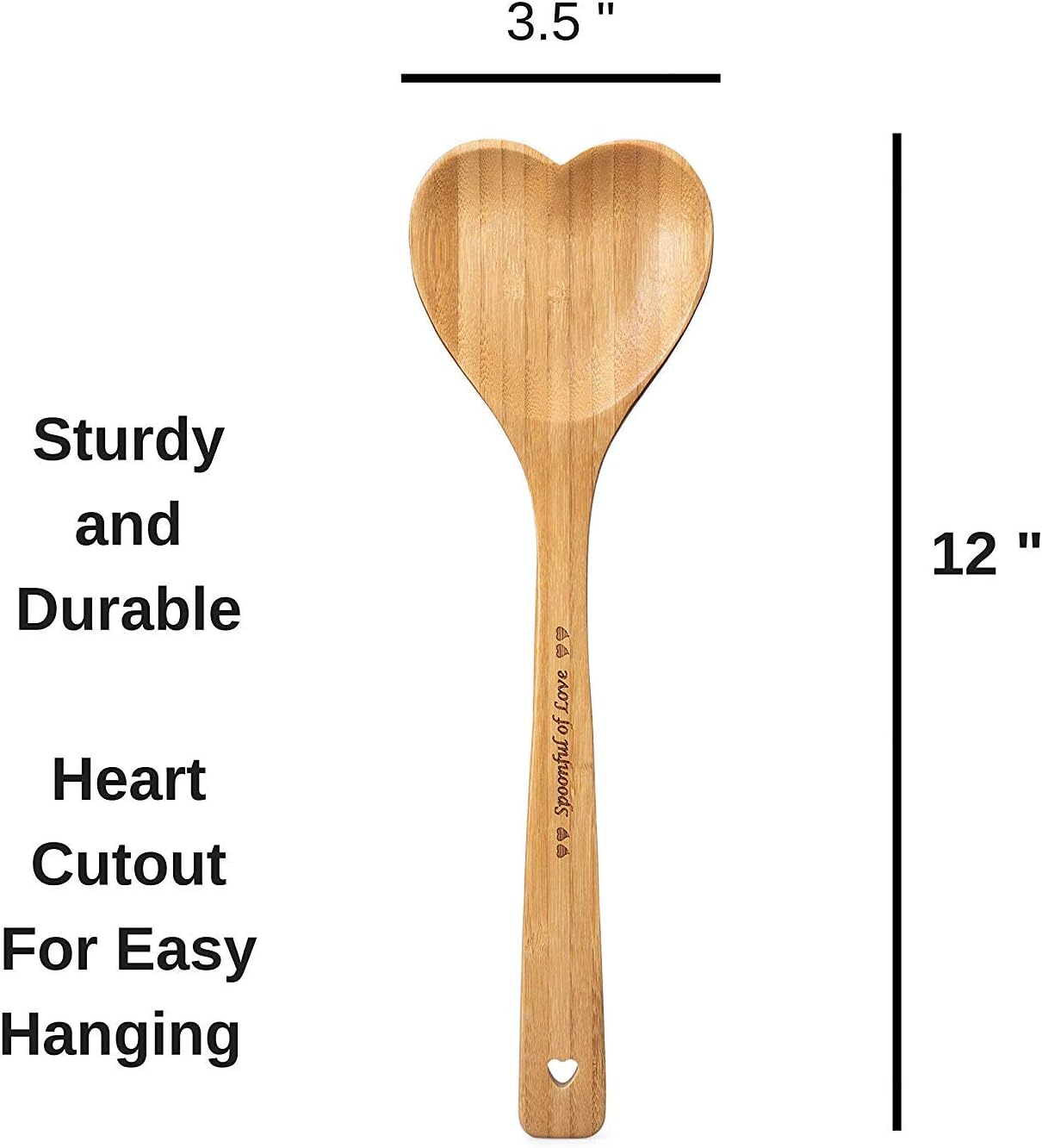 Heart Shaped Bamboo Spoon - Engraved SPOONFUL OF LOVE Wooden Serving Mixing Spoon - Vintage Country Kitchen Wood Utensil - Unique Gift Idea by PRIZE HOME