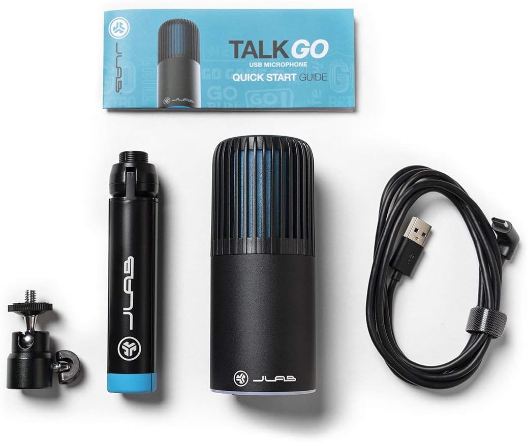 JLab Talk Go USB Microphone, USB-C Output, Cardioid or Omnidirectional, 96k Sample Rate, 20Hz, 20kHz Frequency Response, Volume Control and Quick Mute, Plug and Play