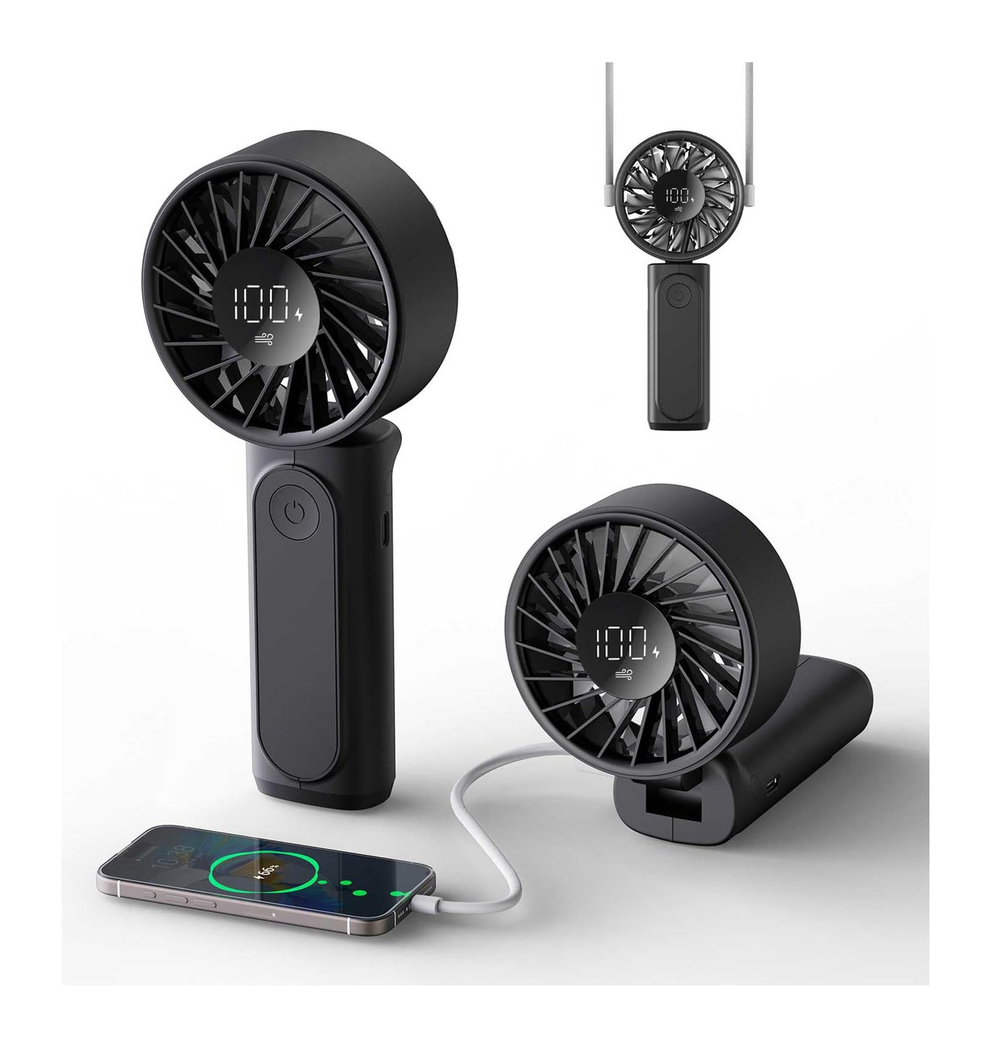 Handheld Fan, Portable Fan, 4000mAh Rechargeable Personal Fan, 180° Foldable Mini Desk Fan with 6 Wind Speed, LCD Digital Display, Lanyard as Neck Fan, Ultra Quiet, Pocket Size for Indoor Outdoor