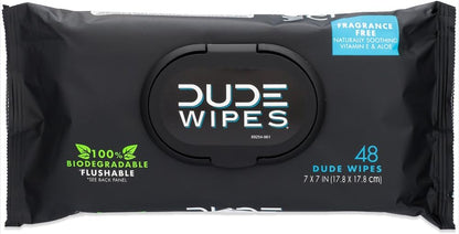 DUDE Wipes Flushable Wipes, Unscented with Vitamin-E & Aloe, 100% Biodegradable, Dispenser (12 Packs, 576 Total Count)
