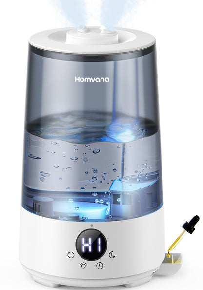 Homvana Humidifiers for Bedroom Home, 3.6 L Cool Mist Top-Fill 34H Super Long Time, Quiet 23dB, Baby Humidifier, Oil Diffuser for Large Room, House, Plant, Nursery, BPA FREE, Ultrasonic (Transparent)