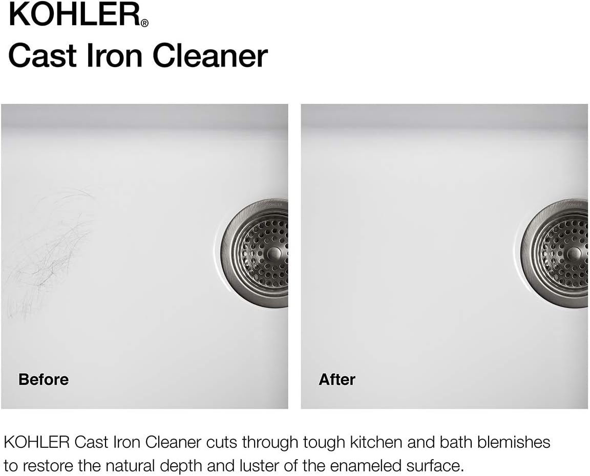 KOHLER K-23725-NA Cast Iron Cleaner, For Kitchen and Bathroom, 8 oz Bottle, Nonabrasive Cream-based Cleaner