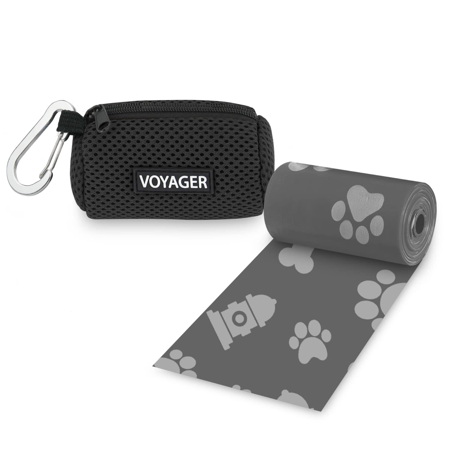 Best Pet Supplies Dog Poop Bag Holder Leash Attachment with 30 Bags, Reusable Dispenser for Travel, Walking, Park, and Outdoor Use, Durable with Clip-On - Black, Pack of 2