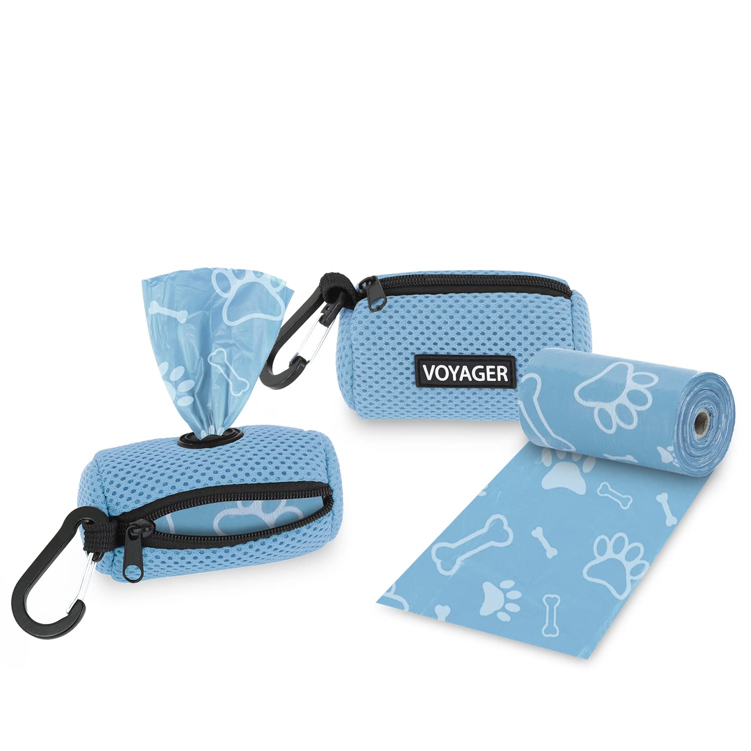 Best Pet Supplies Dog Poop Bag Holder Leash Attachment with 30 Bags, Reusable Dispenser for Travel, Walking, Park, and Outdoor Use, Durable with Clip-On - Black, Pack of 2