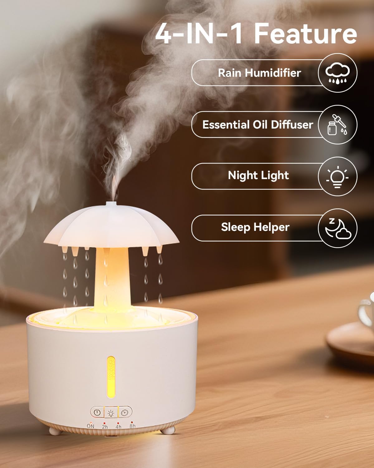 Missfly Aromatherapy Diffuser,Clouds and Cool Mist Humidifier,360° Rotatable,Super Quiet, Easy to Fill & Clean, Auto Shut-Off,300ml Humidifiers for Bedroom Home and Office (White)