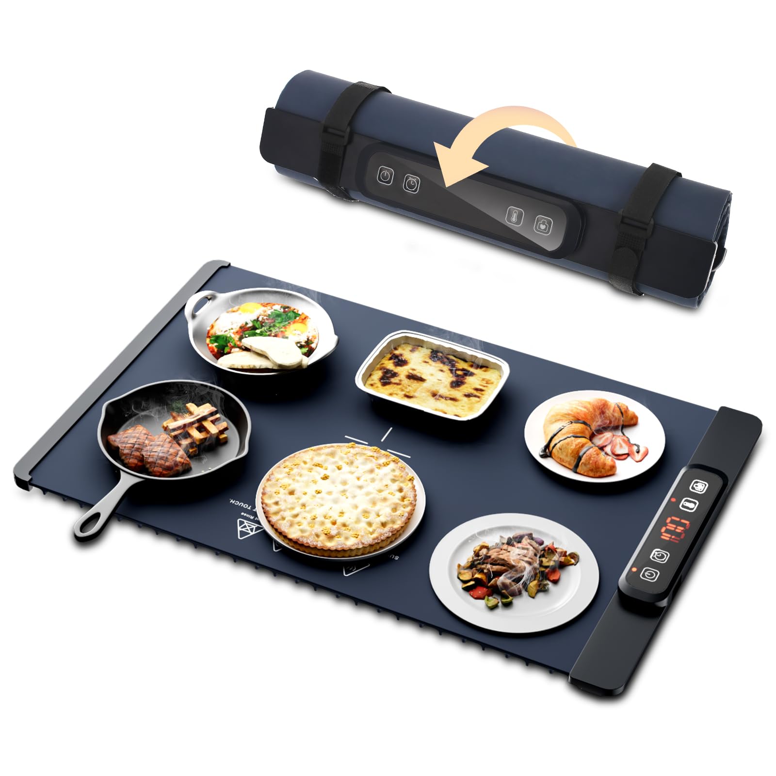 Food Warming Mat, Electric Warming Tray with Child Lock, Premium-Grade Silicone Mat, Heating Fastly in 10s, Portable Design for Home and Kitchen (Beige)
