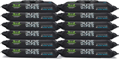 DUDE Wipes Flushable Wipes, Unscented with Vitamin-E & Aloe, 100% Biodegradable, Dispenser (12 Packs, 576 Total Count)