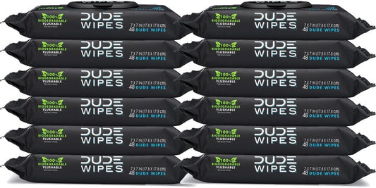 DUDE Wipes Flushable Wipes, Unscented with Vitamin-E & Aloe, 100% Biodegradable, Dispenser (12 Packs, 576 Total Count)