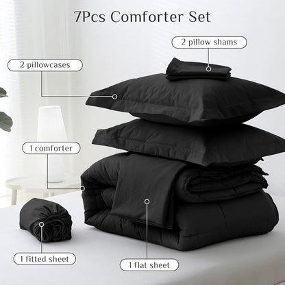 JOLLYVOGUE Queen Comforter Set, 7-Piece Bed in a Bag Queen, Ultra-Soft Comforters Queen Size, Queen Size Comforter Sets, Goose Down Alternative, Oeko-TEX Certified, Sheets & Pillowcases