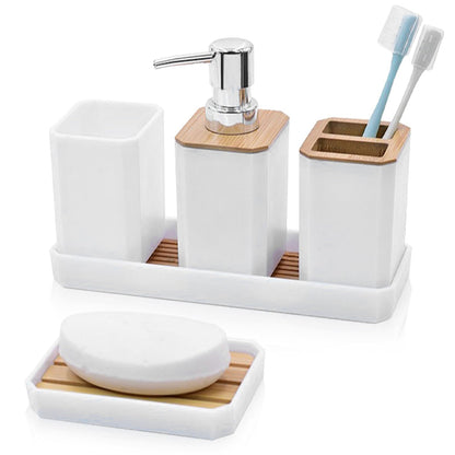 Bathroom Accessories Set 4 PCS, Grey Bathroom Accessories Includes Toothbrush Holder, Toothbrush Cup, Soap Dispenser & Dish, Soap and Toothbrush Holder Set for Bathroom Decor