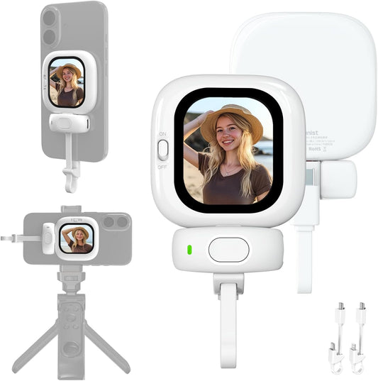 Vlogmate Mini Vlog Selfie Monitor Screen for iPhone, Wired Back Camera Monitor with Magnetic AMOLED Screen, Bluetooth Remote, Dual Cable Include for iPhone 16/15/14/13/12/11/SE/XR/XS/X/8/7/6/5