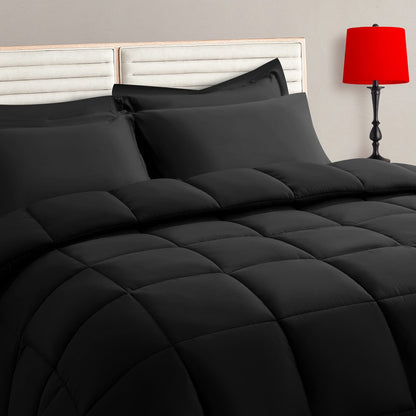 TAIMIT Full Size Comforter Set - 7 Pieces, Bed in a Bag Bedding Sets with All Season Soft Quilted Warm Fluffy Reversible Comforter,Flat Sheet,Fitted Sheet,2 Pillow Shams,2 Pillowcases,Dark Grey