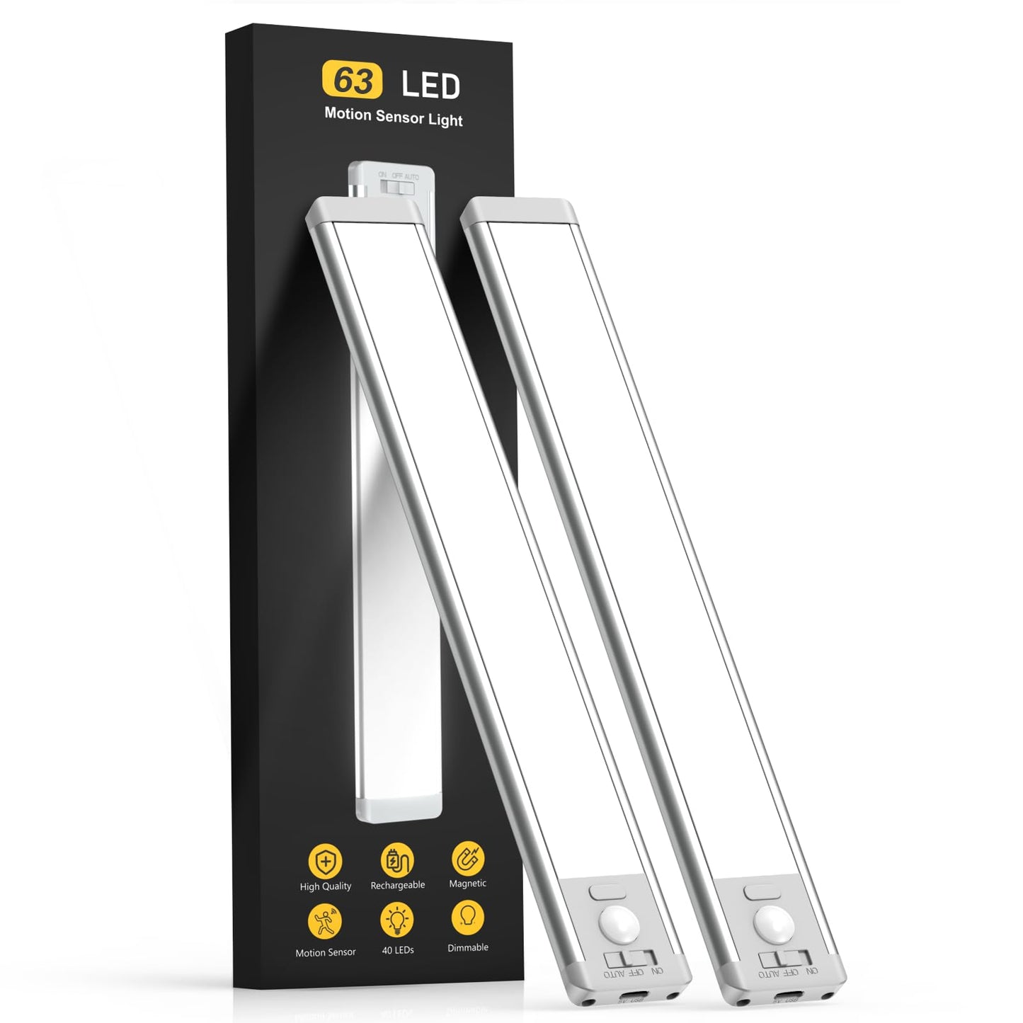 10inch Under Cabinet Lighting, 2 Pack Rechargeable Motion Sensor Light Indoor, 5 Levels Dimmable Magnetic Closet Lights, Wireless Under Counter Lights for Kitchen, Stairs