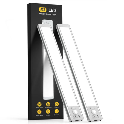 10inch Under Cabinet Lighting, 2 Pack Rechargeable Motion Sensor Light Indoor, 5 Levels Dimmable Magnetic Closet Lights, Wireless Under Counter Lights for Kitchen, Stairs