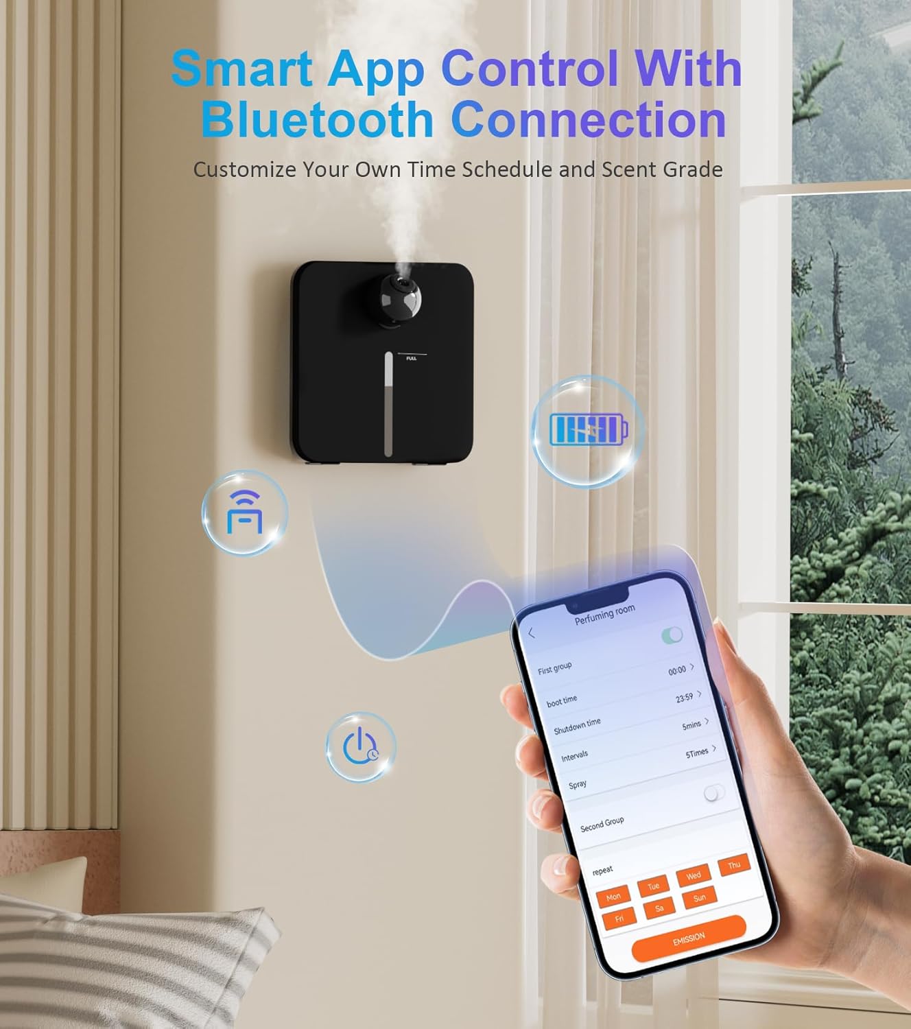 Essential Oil Diffuser for Home, Bluetooth Smart Scent Diffuser, Waterless Aromatherapy Diffuser, 1500 ft² Cold Air Hotel Collection Diffuser, Wireless Aroma Diffuser for Home, Hotel, Office