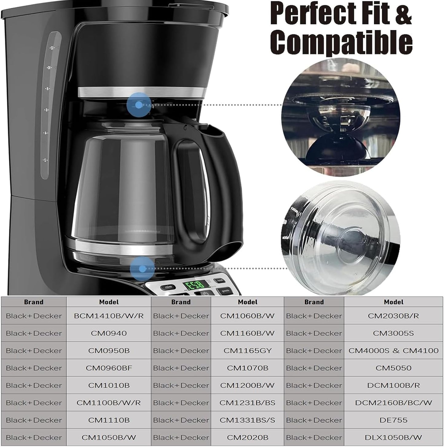 12-Cup Coffee Pot replacement Carafe Compatible with Black and Decker Coffee Maker Many Models CM1160B, CM1160W
