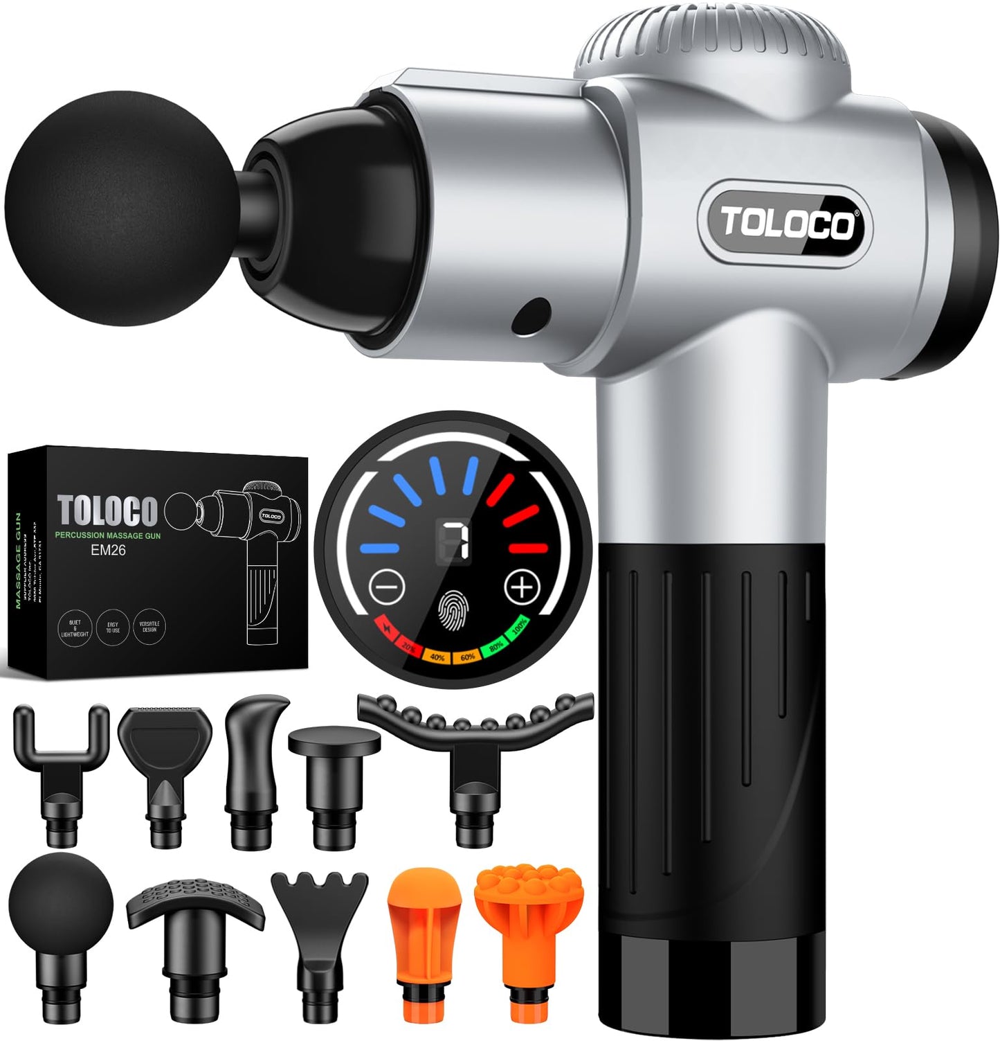 TOLOCO Massage Gun, Deep Tissue Back Massage for Athletes for Pain Relief, Percussion Massager with 10 Massages Heads & Silent Brushless Motor, Mothers Day Gifts for Mom, Black