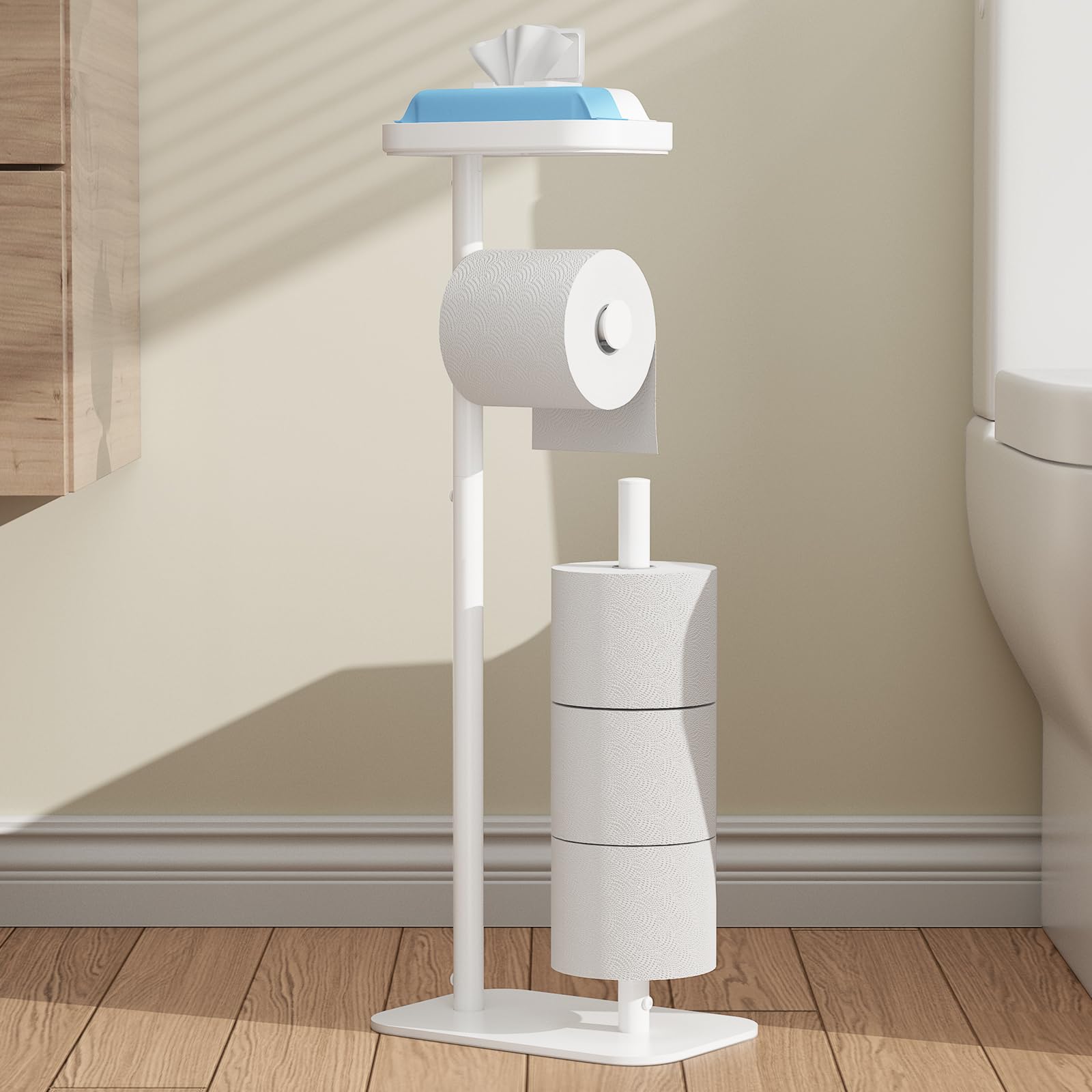 Kitsure Toilet Paper Holder Free Standing – Rustproof Metal Toilet Paper Stand for 4 Rolls with Anti-Slip Base and Shelf for Phone & Small Items, Bathroom Organizers and Storage, Black