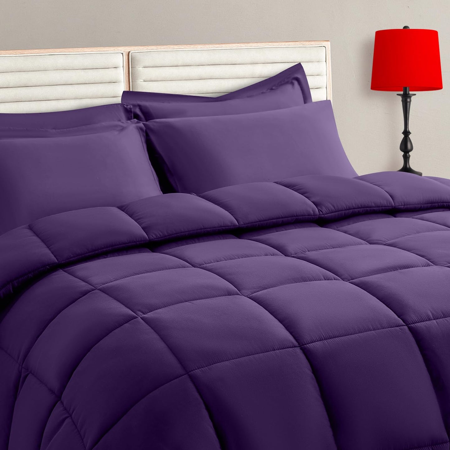 TAIMIT Full Size Comforter Set - 7 Pieces, Bed in a Bag Bedding Sets with All Season Soft Quilted Warm Fluffy Reversible Comforter,Flat Sheet,Fitted Sheet,2 Pillow Shams,2 Pillowcases,Dark Grey