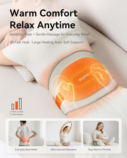 IKEEPFIT® Heating Pad for Back Pain Relief: MAXwarm® 3.0, Portable Cordless Heat Pad with Massager for Period Cramps, 8000mAh Large Battery, FSA Eligible HSA, Christmas Gift for Women Men 90-310 lbs