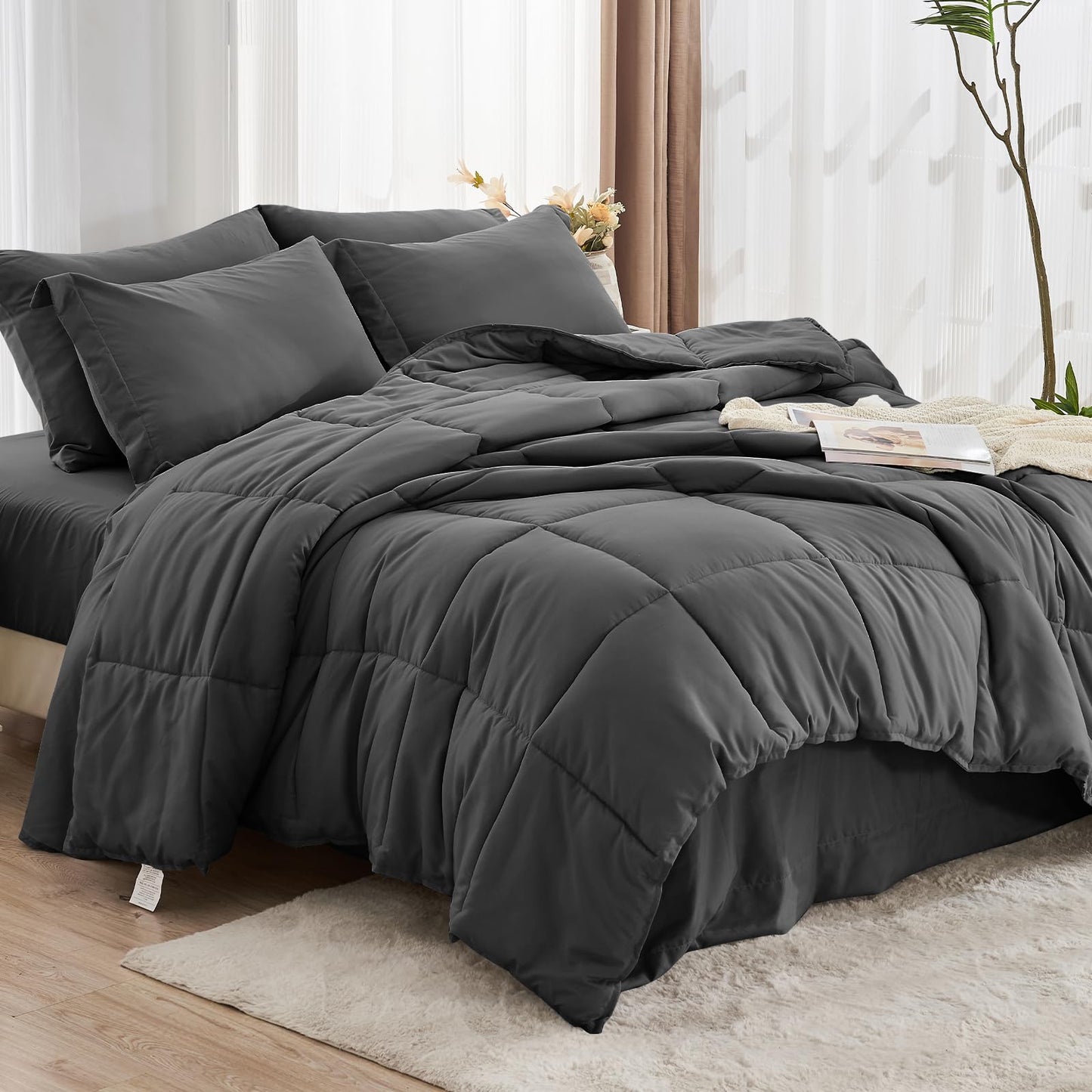 JOLLYVOGUE Queen Comforter Set, 7-Piece Bed in a Bag Queen, Ultra-Soft Comforters Queen Size, Queen Size Comforter Sets, Goose Down Alternative, Oeko-TEX Certified, Sheets & Pillowcases