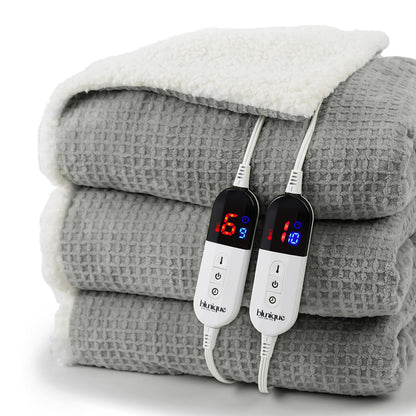 Heated Blanket Electric Throw Waffle, 50x60 Inches Sherpa Fleece Fast Heating Blanket 6 Heating Levels & 4 Hours Auto Off ETL Certification, Grey Throw