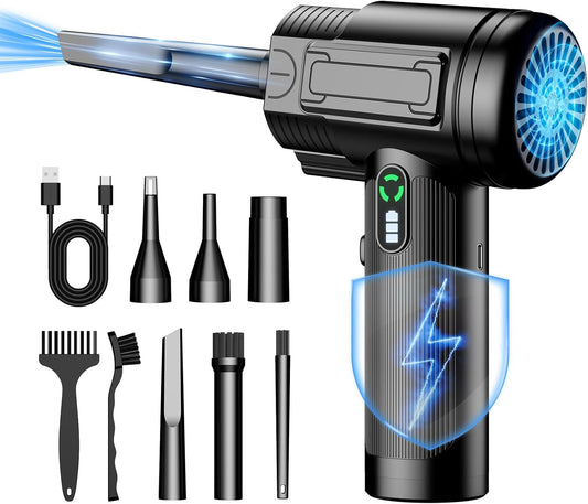 Compressed Air Duster: 100000RPM Electric Air Duster with LED Light Mini Air Blower Rechargeable Cordless Keyboard Cleaning Jet Dry Blower - Car, PC and Home Cleaning Kit Replaces Compressed Air Can