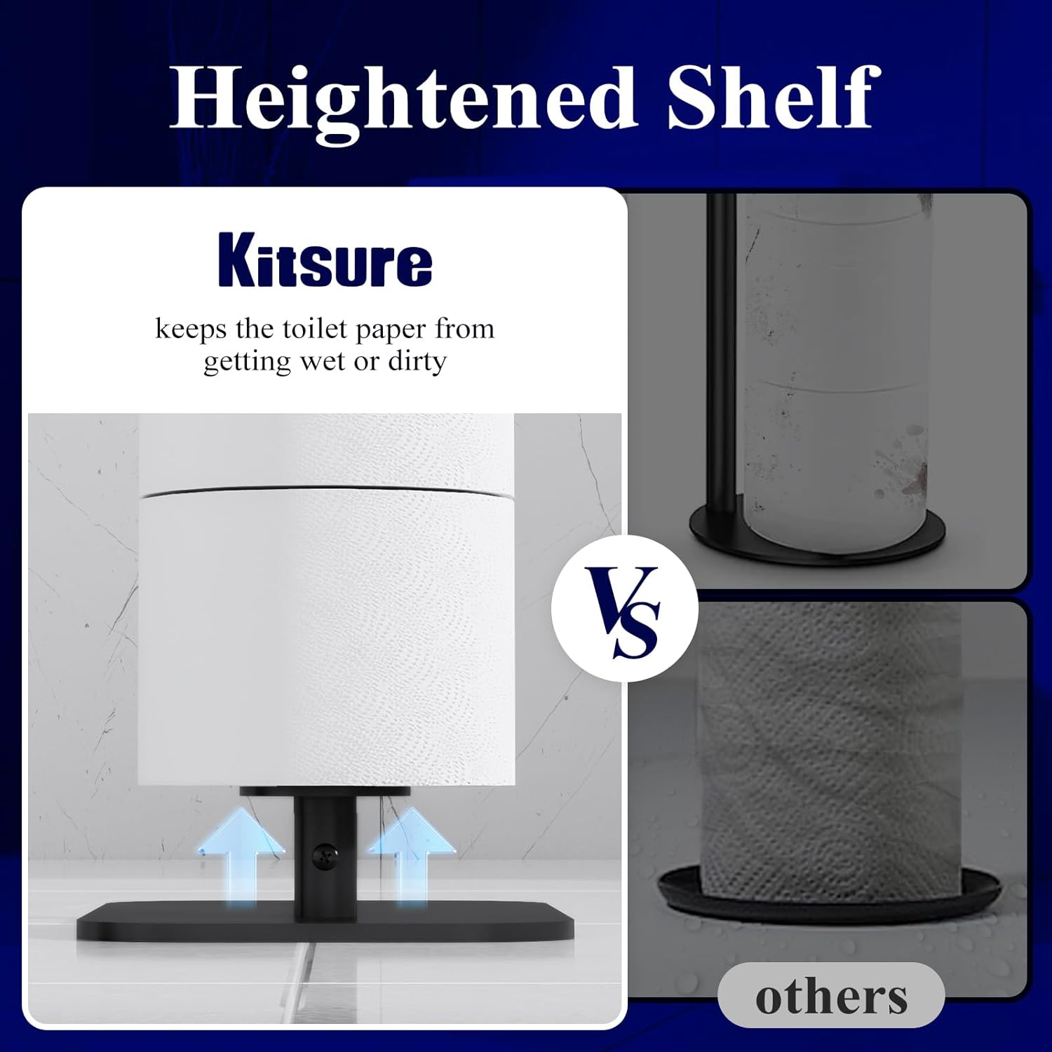 Kitsure Toilet Paper Holder Free Standing – Rustproof Metal Toilet Paper Stand for 4 Rolls with Anti-Slip Base and Shelf for Phone & Small Items, Bathroom Organizers and Storage, Black
