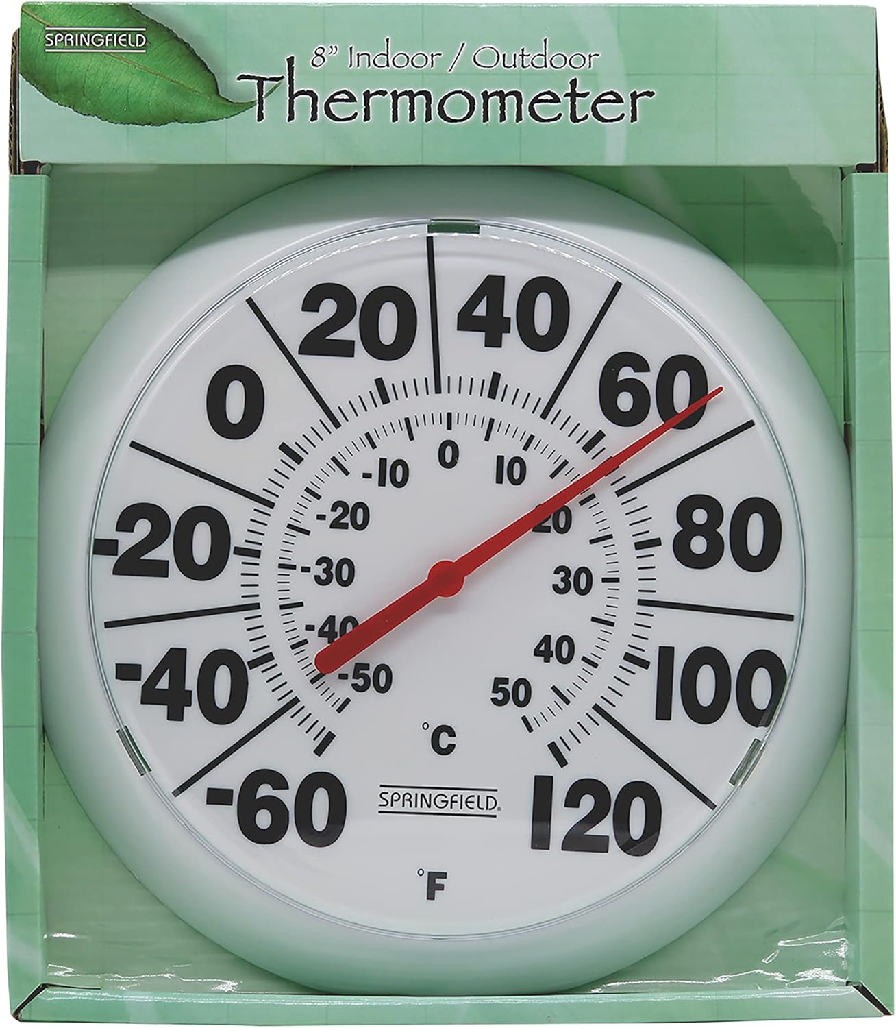 Springfield Indoor Outdoor Big Dial Thermometer, Wireless with Large Easy-to-Read Numbers, 8-Inch Dial for Patio, Pool, or Indoor Use, White Finish